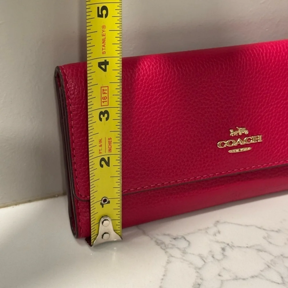 Coach Cherry Red and Gold Soft Leather Trifold